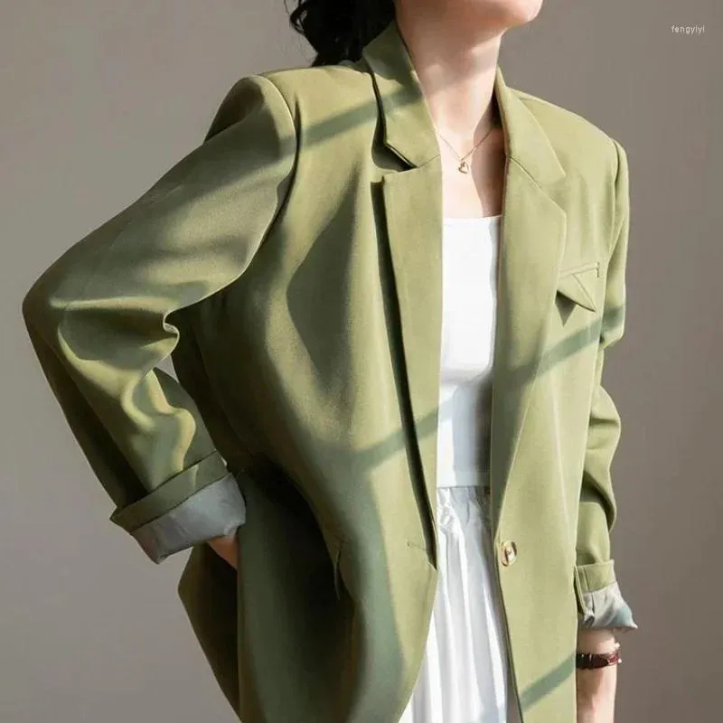 Ternos femininos blazer mulher roupas jaqueta casacos para mulheres outerwears solto sólido verde simples elegante na primavera ao ar livre ofertas trazer