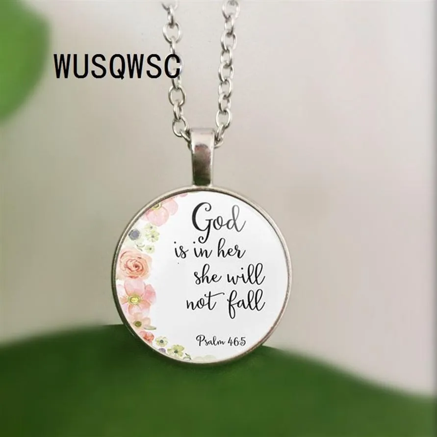 Psalms 46 5 Bible verses God is within her She will not fall Nursery verse necklace Fashion jewelry Religion Christian pendant270u