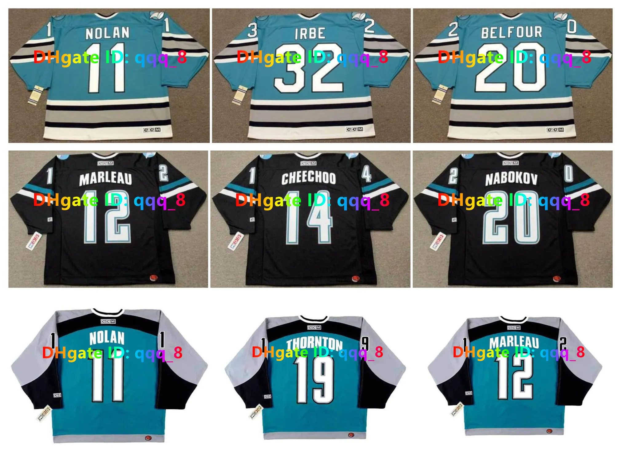 OWEN NOLAN ARTURS IRBE CCM Throwback Sharks Hóquei Jersey JONATHAN CHEECHOO EVGENI NABOKOV JOE THORNTON DOUG WILSON ED BELFOUR PATRICK MARLEAU GRANATO Tamanho S-4XL