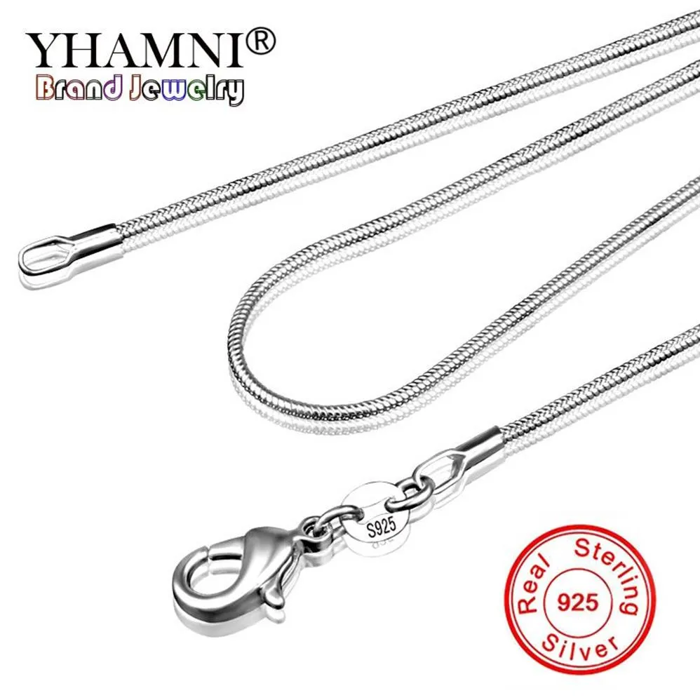 YHAMNI Long 16-32 pouces 40-80 cm 100% authentique solide 925 en argent Sterling colliers ras du cou 1mm chaînes serpent collier pour les femmes YDH343f