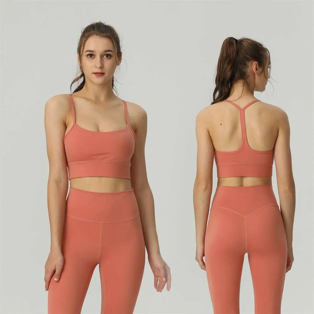 Lululemen Damen-Leggings, Yoga-Weste, Damenband, Brustmatte, sexy, mit schönem Yoga-Oberteil am Rücken und hautfarbener, enger Yogahose mit hoher Taille