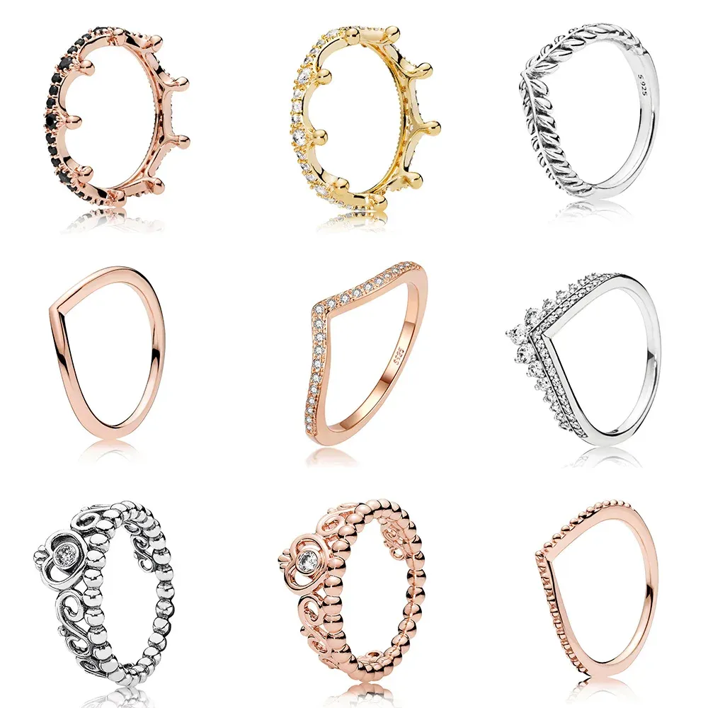 Bagues Pandora authentiques, breloques, breloques, couronne de reine, mode, doigt en or rose