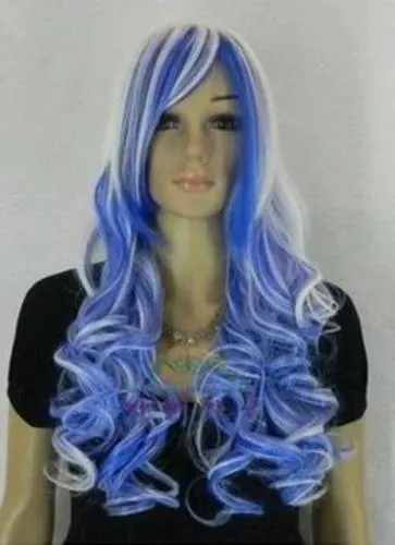 Peruker gradvis färg peruk blå och vit peruk sned bangs girl cosplay