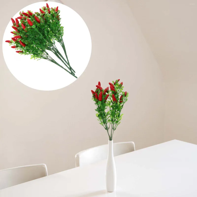 Dekorativa blommor 4 datorer konstgjorda peppar utomhus simulering växt chili dekor röd plast falsk