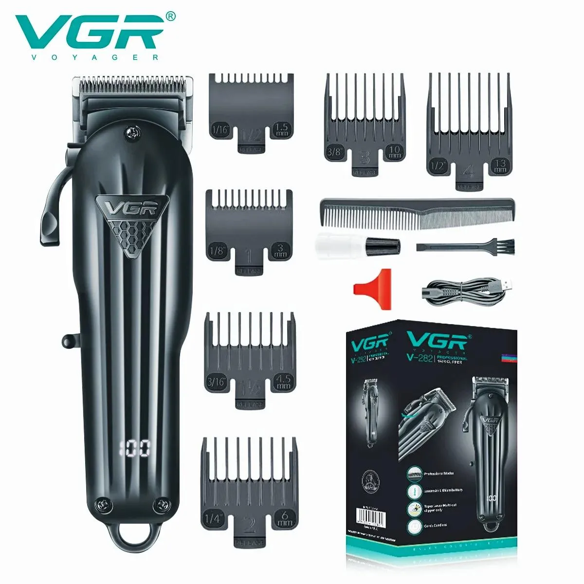 TRIMM VGR Profissional Cabelo Cabelo Corte Corte Hine Hine Ajustável Corte de cabelo sem fio Barbeiro Recarregável Men Led Men Led Display V282