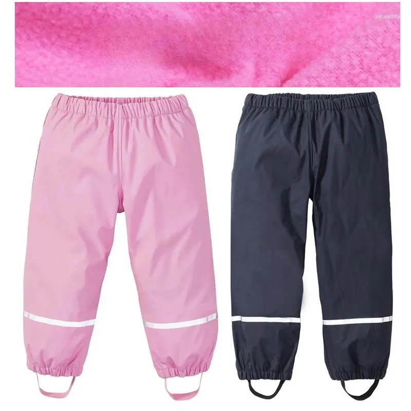 Pantalon PU imperméable pour bébés filles, pantalon de pluie polaire chaud pour garçons, collants de Sport en velours pour enfants, vêtements thermiques d'extérieur et d'hiver pour enfants