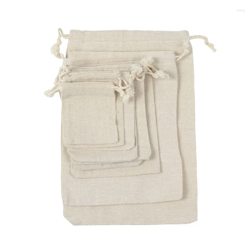 Sacs de courses faits à la main en coton et lin, sac à cordon pour hommes et femmes, paquet de rangement de voyage, porte-monnaie, pochette cadeau de noël