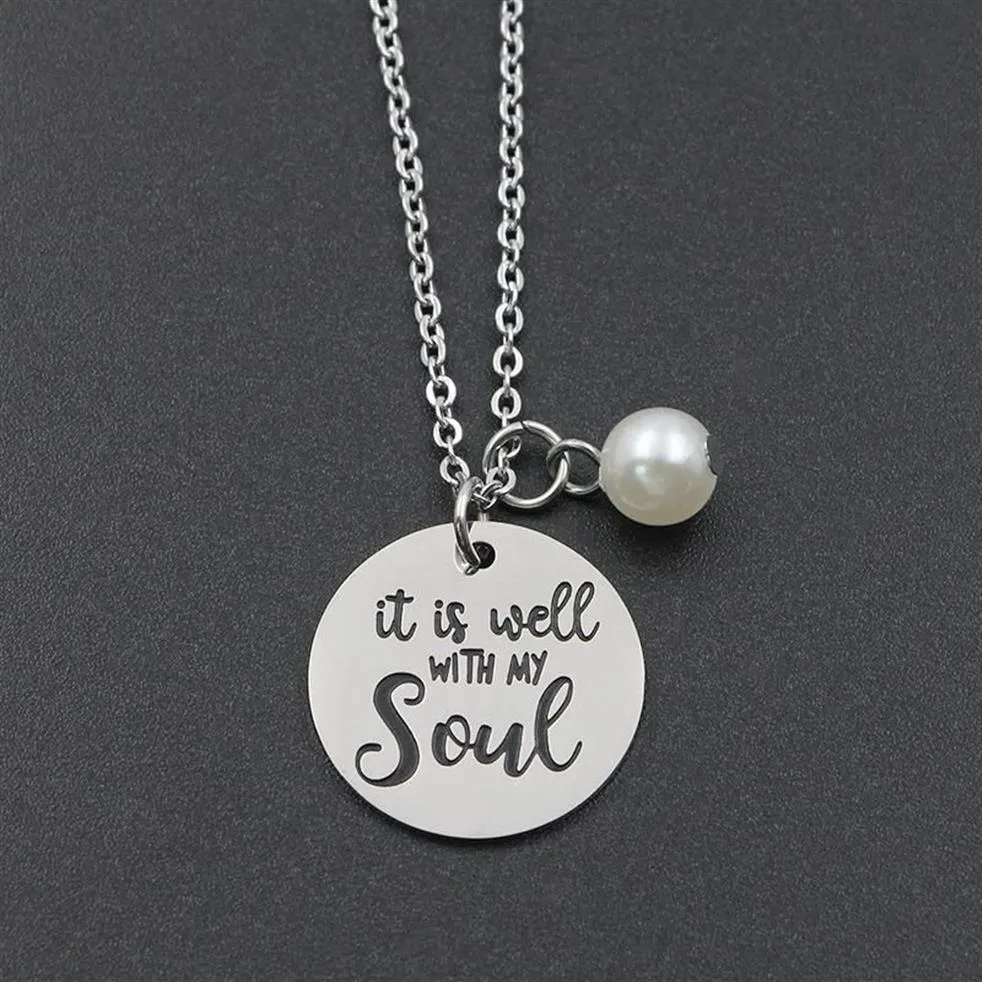 Pendant Necklaces Fashion Bible Verse Necklace It Is Well With My Soul Stainless Steel Quote Scripture Christian Jewelry GiftsPend287u