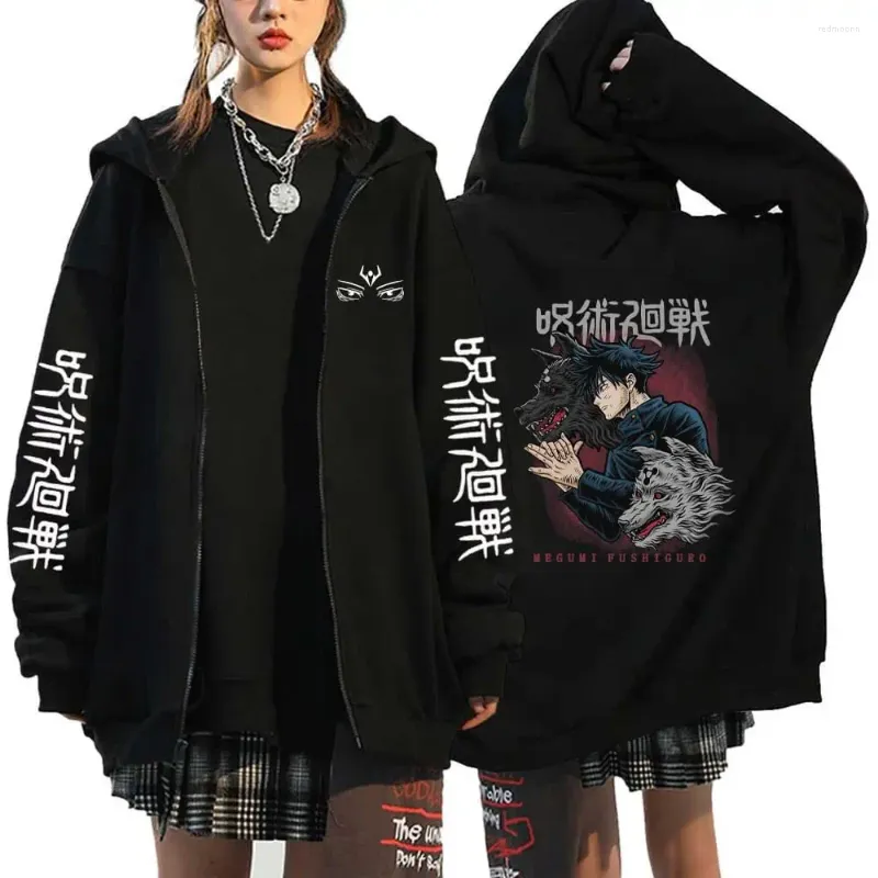 Sweats à capuche pour hommes Jujutsu Kaisen Zipper Anime Gojo Satoru Graphic Sweats à capuche Yuji Itadori Sweat à capuche décontracté Hip Hop Streetwear Unisexe