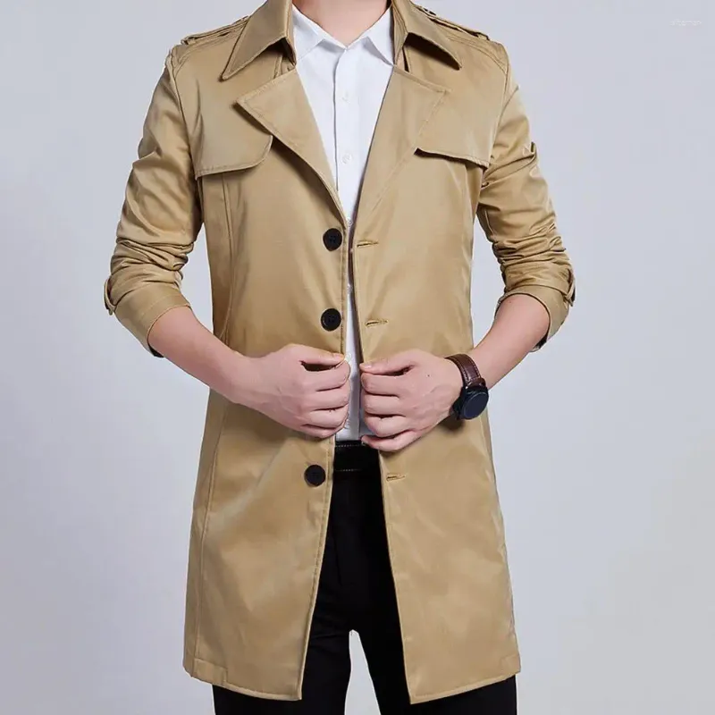 Men's Trench Coats Solid Color Men Jacket Comfortable Stylish Double Breasted Belted Coat Autumn Windbreaker