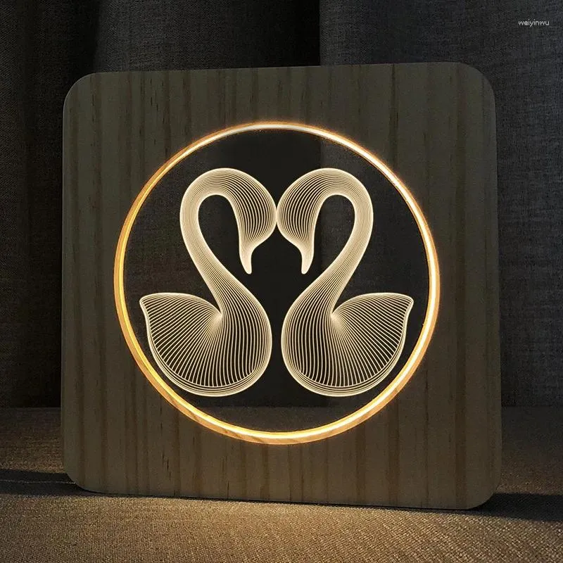 Night Lights 3D Wooden Swan Beain Shadow Christianity Crucifix Crunts Table LED LED Wood USB Desk Kids Home Decoration Home