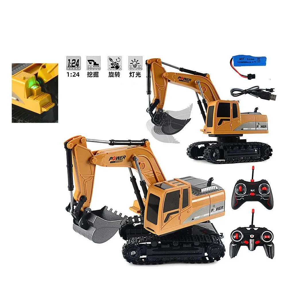 RC Trucks Mini Bulldozer de control remoto 1/24 5CH Ingeniería de plástico Coche Camión volquete Grúa Excavadora Vehículo eléctrico Juguetes Regalo 240117