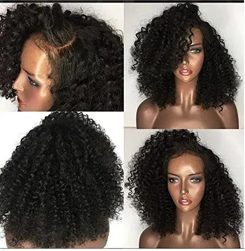 Pruiken Lace Front Korte Bob Pruiken 150% Afro Kinky Krullend Menselijk Haar Pruik Pre Geplukt Gebleekte Knopen Remy Mongoolse Menselijk Haar pruiken