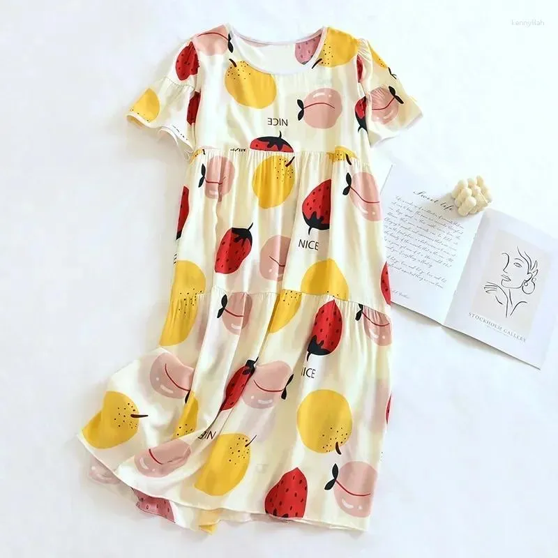 Women's Sleepwear Night Spring And Dress Thin Summer Short-sleeved Printed Cotton For Home Sweet Women Gown