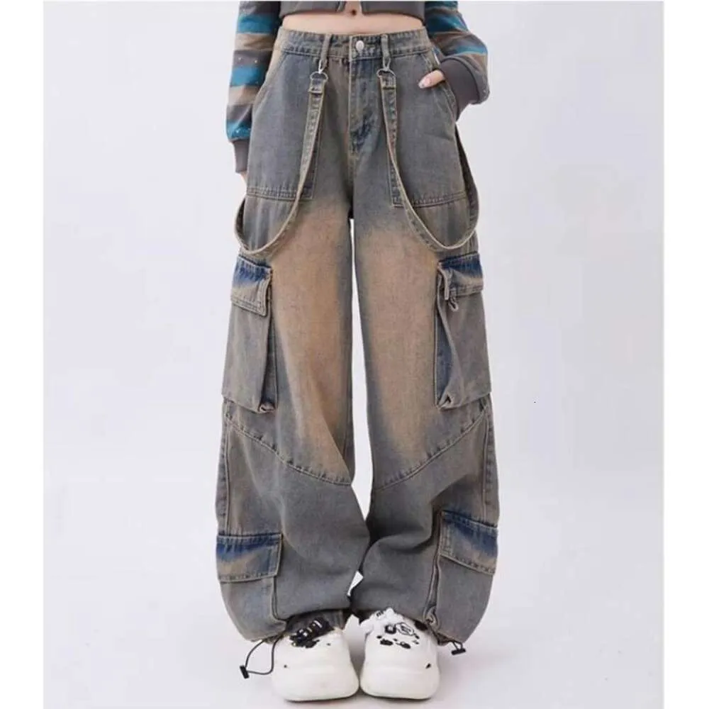 Pantaloni larghi da donna streetwear a gamba larga cargo autunno inverno pantaloni a vita alta in denim pantaloni dritti abiti femminili retrò