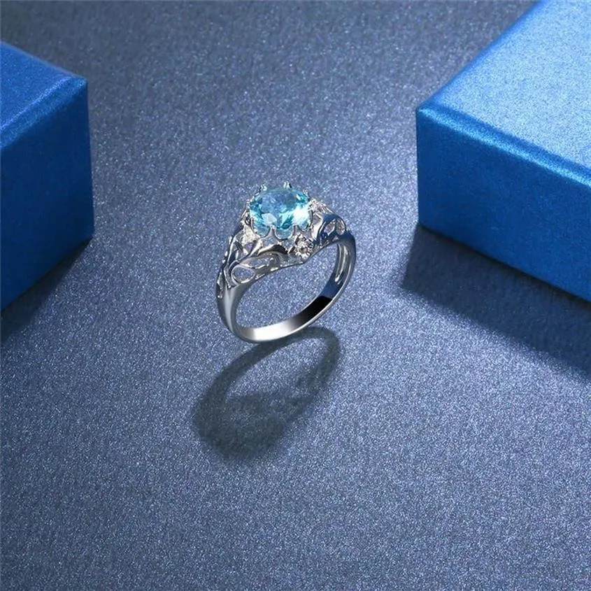 Bröllopsringar Gorgor Kvinnor Originalitet Statement Minimalist Flower Vine Blue Glass Bead Romantiska engagemangsmycken R1010280251S