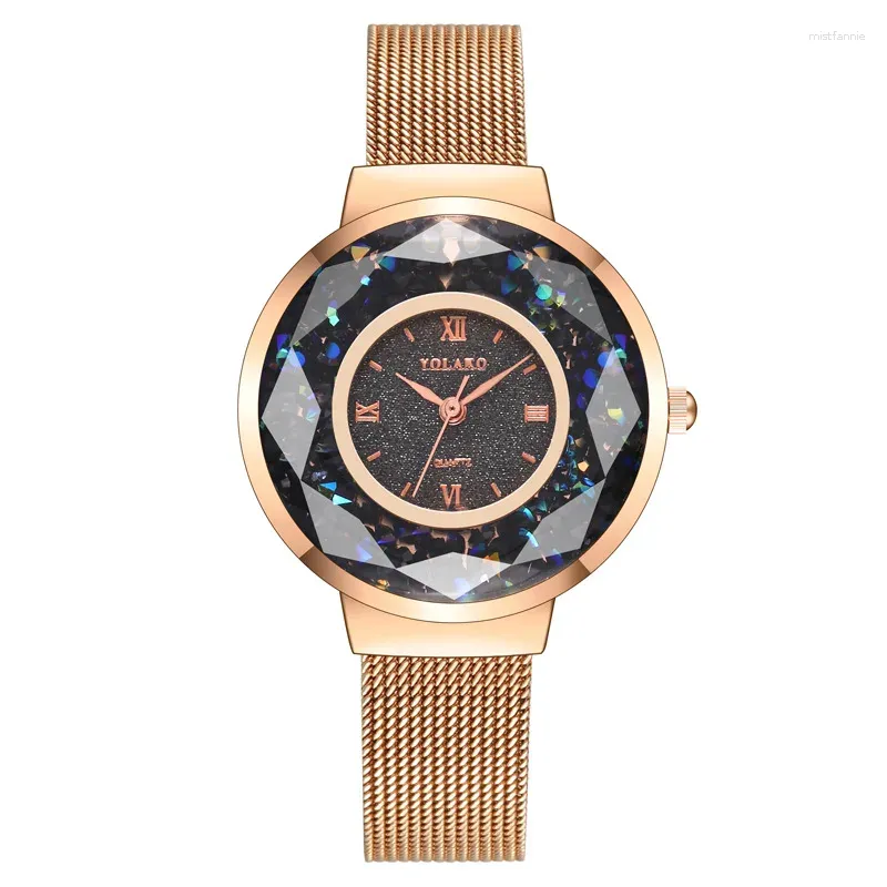 Relógios de pulso feminino redondo quartzo luxo dial casual relógios de pulso inoxidável cinta líquida relógio elegante à prova dwaterproof água relógio de pulso para senhoras presente