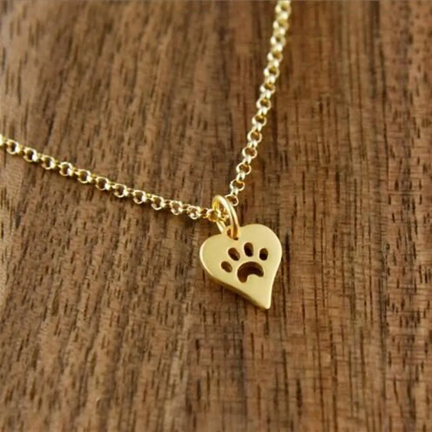 10pc Dog Paw Print Love Heart Pendant Necklace Women Spring Fashion Style Animal Pet Puppy Palm Paw Mark Print Necklace Party Gift293h