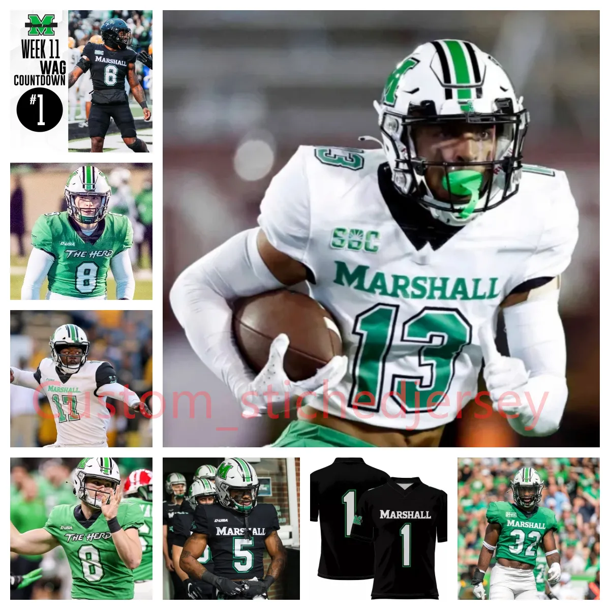 Marshall Thundering Herd voetbalshirt Tristen Bittner Kerion Martin Immanuel Bush Esaias Carpenter Daytione Chris Thomas Michael Green Smith Marshall Jerseys