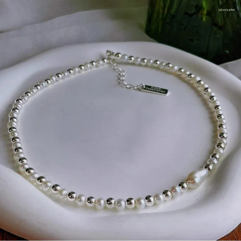 Choker Natural Baroque Pearl Necklace Gradient Sterling Silver Spacer Beads