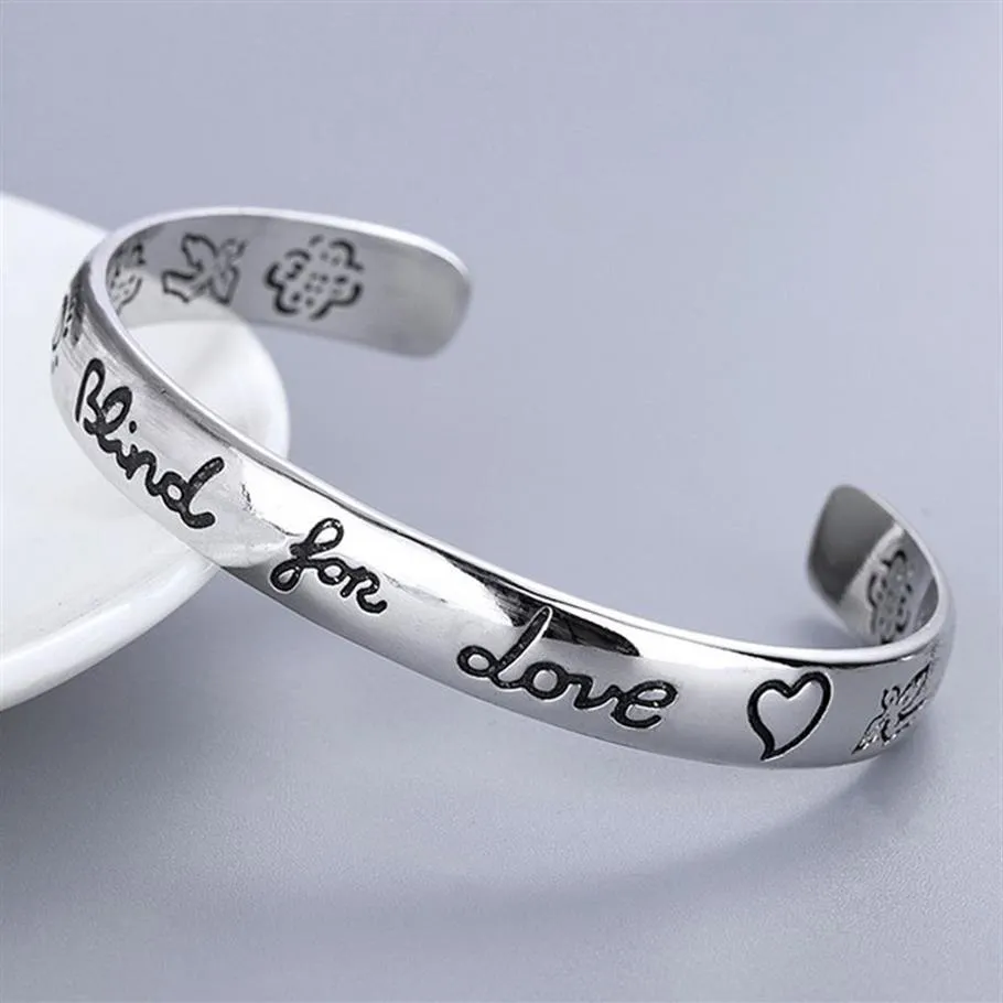 Brazalete con letras ciegas para amor para mujer, pulsera con estampado de flores y pájaros, joyería de moda, regalo para amor Friend220S