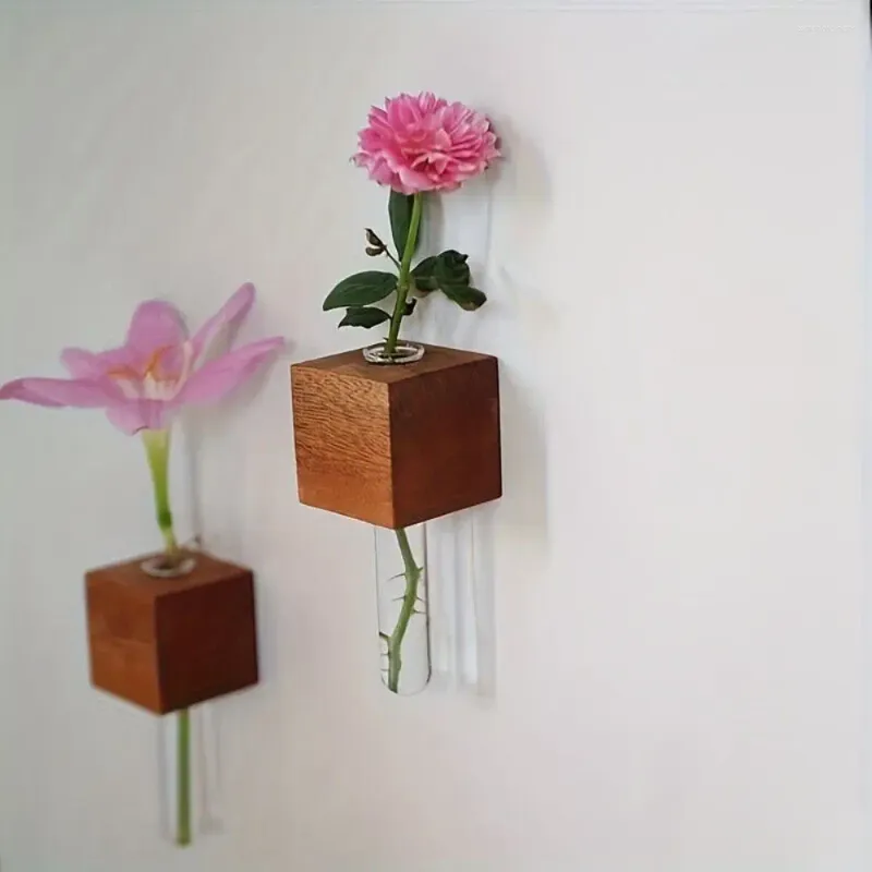 Vaser magnetiska teströr vas kylskåp klistermärke diy blommor arrangemang mini bonsai trä hem kök dekoration