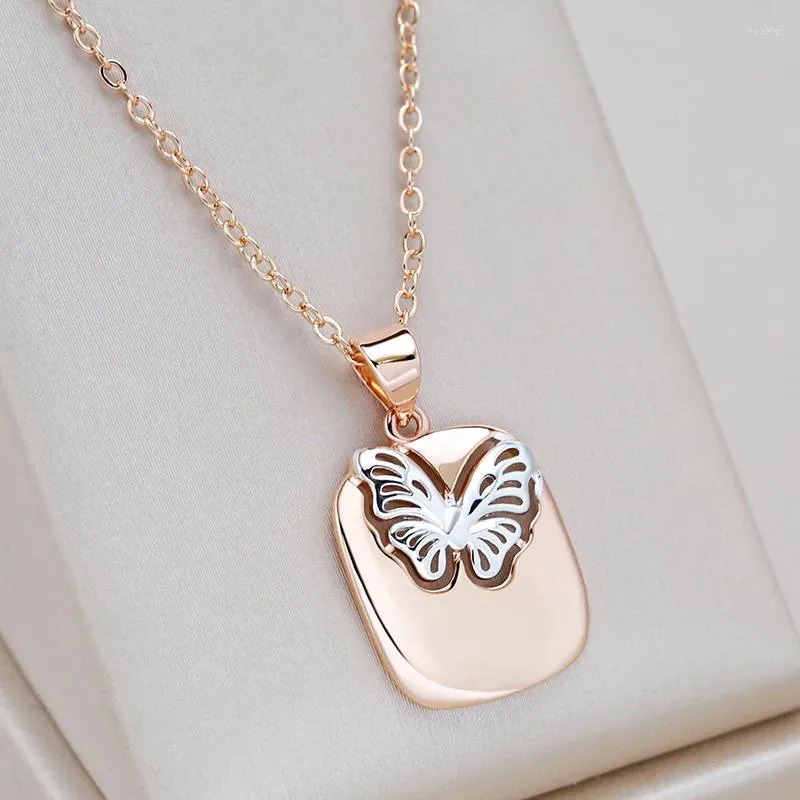 Pendant Necklaces Kinel Fashion 585 Rose Gold Silver Color Mix Hollow Butterfly Necklace Women Party Daily Vintage Wedding Jewelry