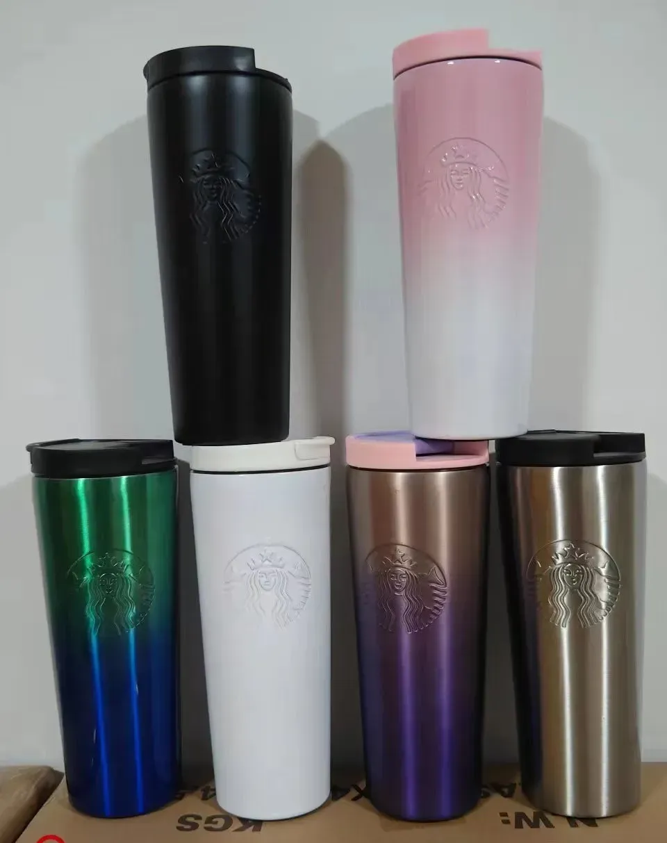 Tumblers kawa przenośna kubek wodny 304 ze stali nierdzewnej towarzysząca słomkowi słomka wytłaczona bogini gradient Starbucks 401-500 ml