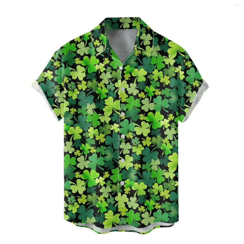 Men's Casual Shirts Mens St. Patricks'S Day Irish Shamrock Full Print Shirt Short Sleeve Lapel Button Tops Hawaiian Daily Streetwear