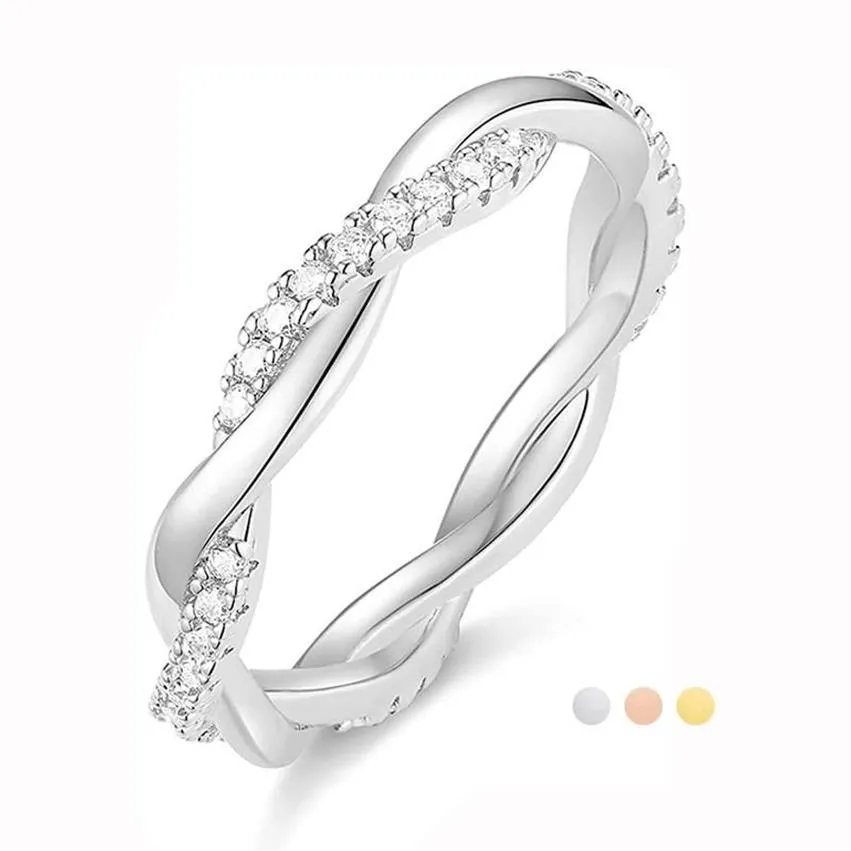 Anneaux de mariage EAMTI Femmes Bague d'éternité Ed Corde Cuivre Zircone Cubique Bague de Fiançailles Taille 5 à 11230l