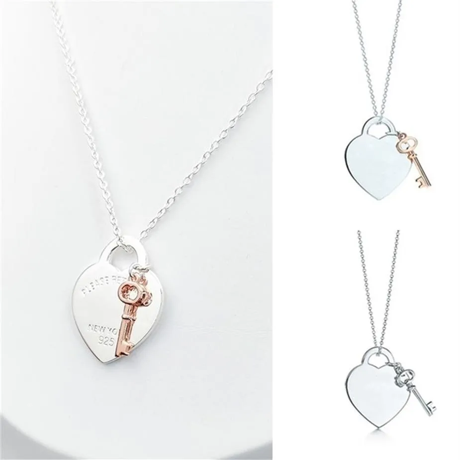Collana con ciondolo cuore e chiave per donna 11.925 gioielli in argento sterling di lusso regali Co Drop 220412235t