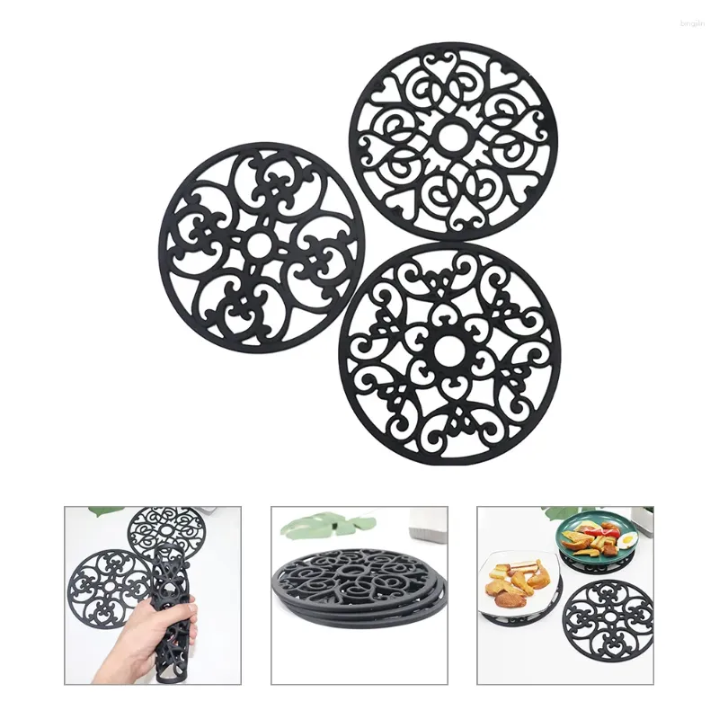 Tapetes de mesa 3 Pcs Tripé Pad Silicone Resistente ao Calor Tapete Oco Out Kitchen Gadget Pote Trivets para Pratos