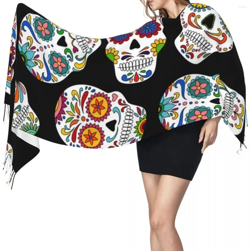 Schals Day Of The Dead Sugar Skull Winterschal Schals Wrap Damen Herren Warm Bufanda Quaste