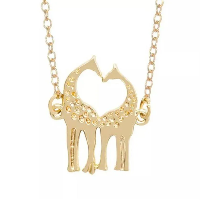 10PCS Cute Heart Loving Giraffes Necklace Simple lovely Twin Baby Deer Necklace Animal Jewelry for Couples303a