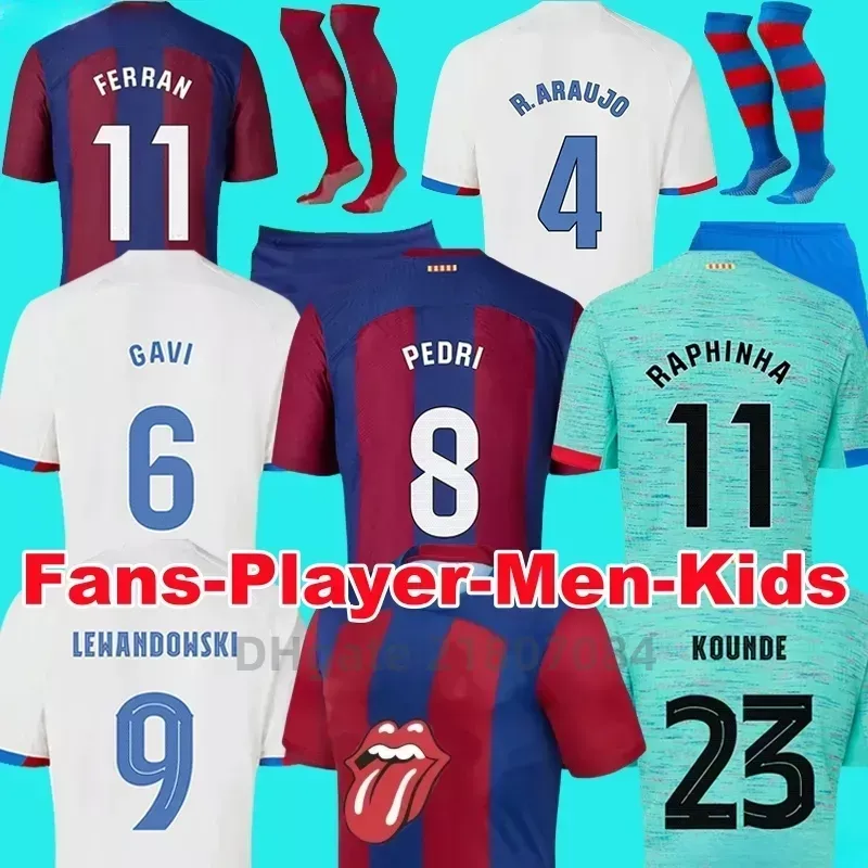 23 24 Camisetas de Soccer Jerseys Pedri Lewandowski Gavi Barcelonas 2023 2024 FC Balde Ferran Raphinha Dest Football Shirt Men Barca Kit Kids