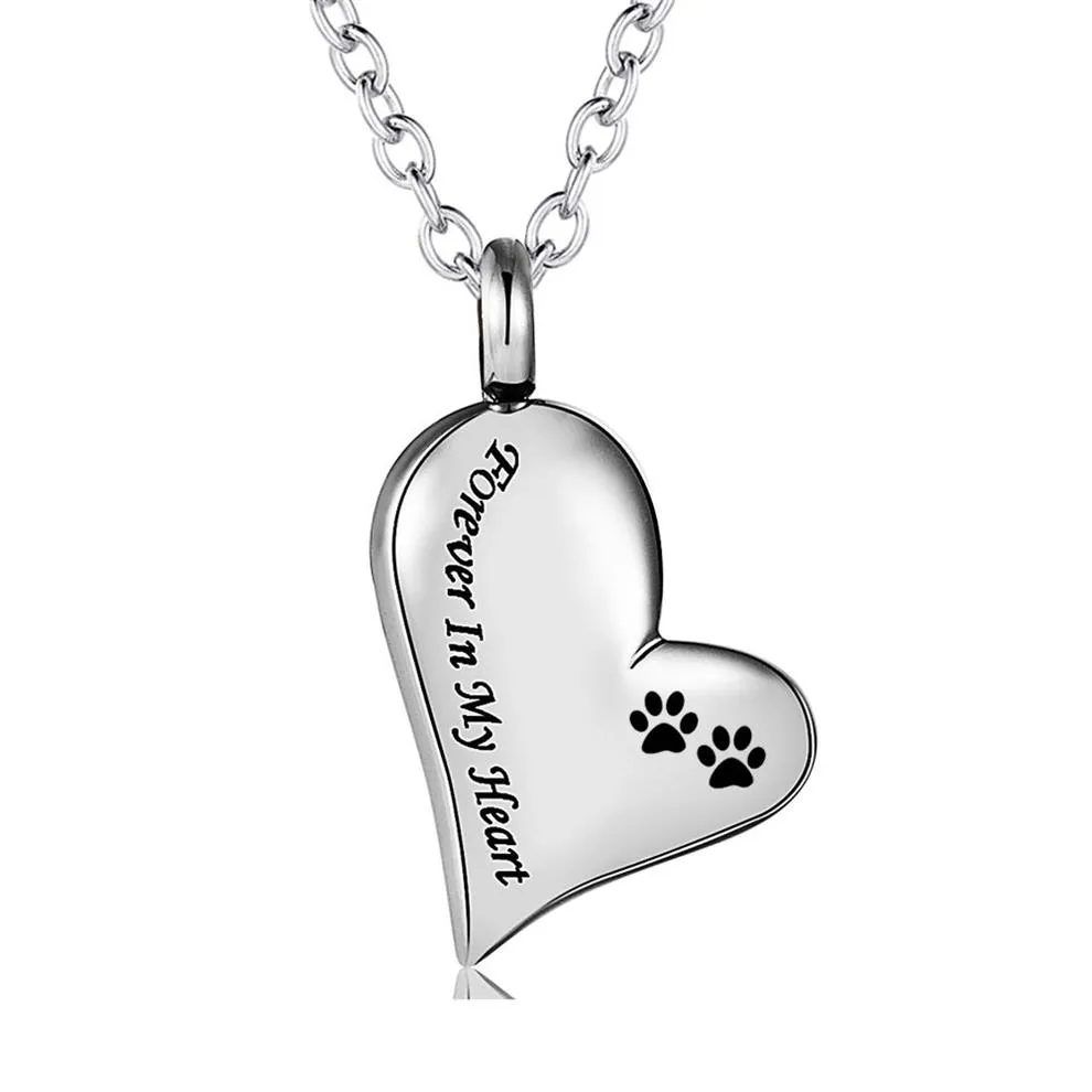 Rvs Zilveren Poot Crematie Sieraden Hond Kat Forever in Mijn Hart As Aandenken Urnen Hanger Ketting voor Women228T