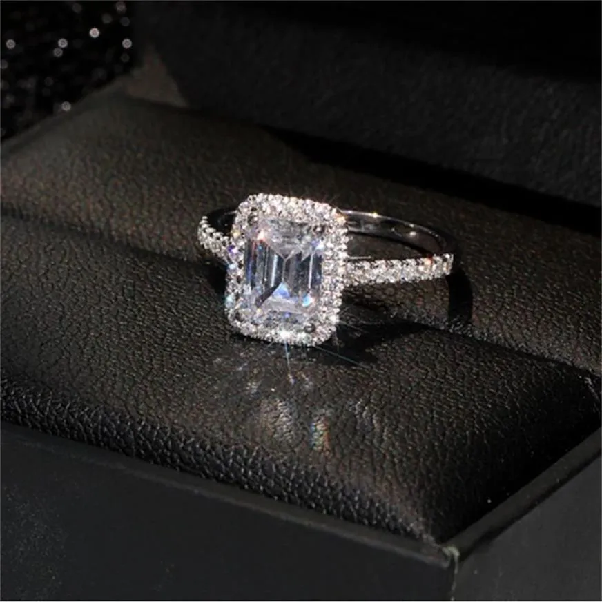 Bague de promesse de diamant de laboratoire taille émeraude 2ct, ensembles de bagues de fiançailles en argent sterling 925 pour femmes, bijoux de fête de mariée281r