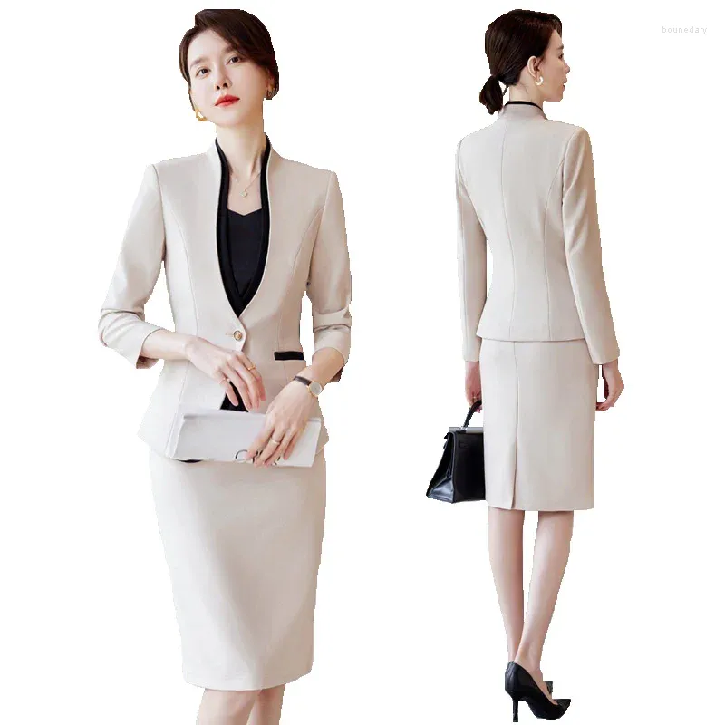 Zweiteiliges Kleid Apricot Rock Anzüge Frauen Frühlingsmode Temperament Business Formal Blazer und Sets Büro Damen Arbeitskleidung Schwarz