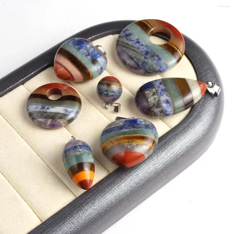 Pendentif Colliers 3pcs / lot Chakras en pierre naturelle Mix Style Agates Perles pour femmes Faisant des accessoires de collier de bijoux DIY