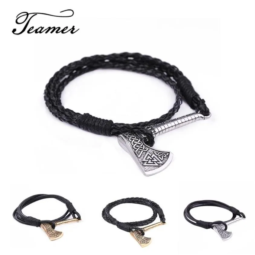 Bracelets de charme Teamer Vintage Argent Couleur Pendentif Bibelot Viking Slave Amulette Épée Hache Symbole Bouclier Bracelet Jewelry291y