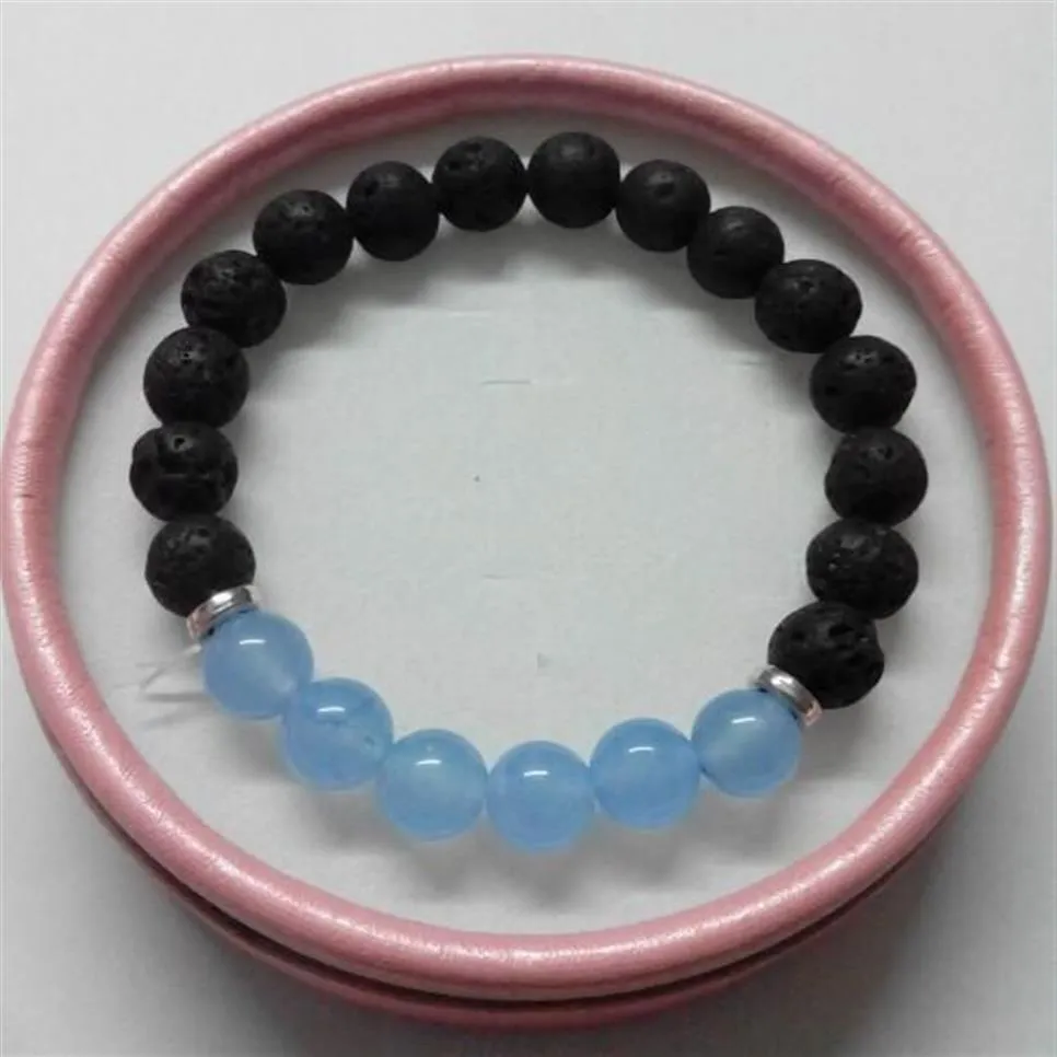 2020 Aquamarine Quartz Lava Yoga Bracelet Healing Crystals Wrist Mala Bead