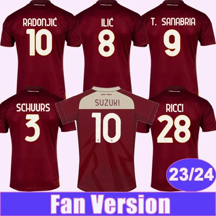 Wear 23 24 Torino FC RICCI Mens Soccer Jerseys SINGO T. SANABRIA ILIC PELLEGRI ZIMA BUONGIORNO Home Edição Limitada Camisas de Futebol