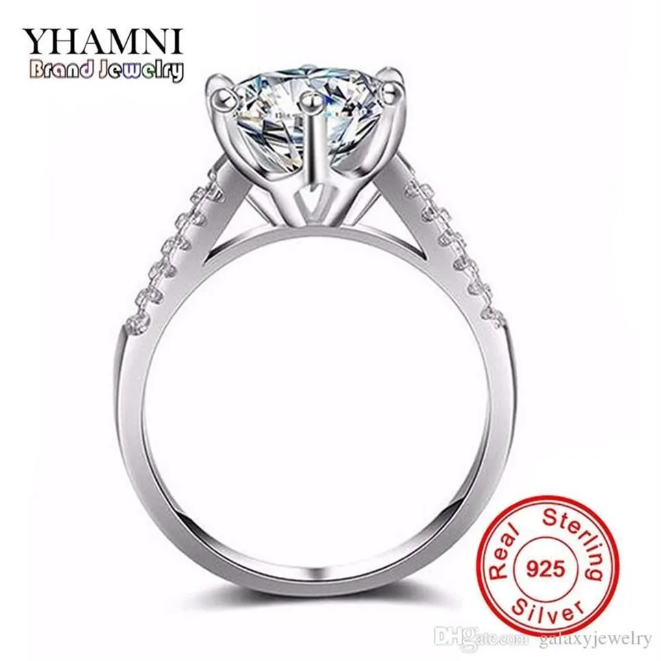 Yhamni Pure Solid 925 Silver Rings Set Big 2 CT Diamond Engagement Ring Real Silver Wedding Rings for Women XJR039198Q