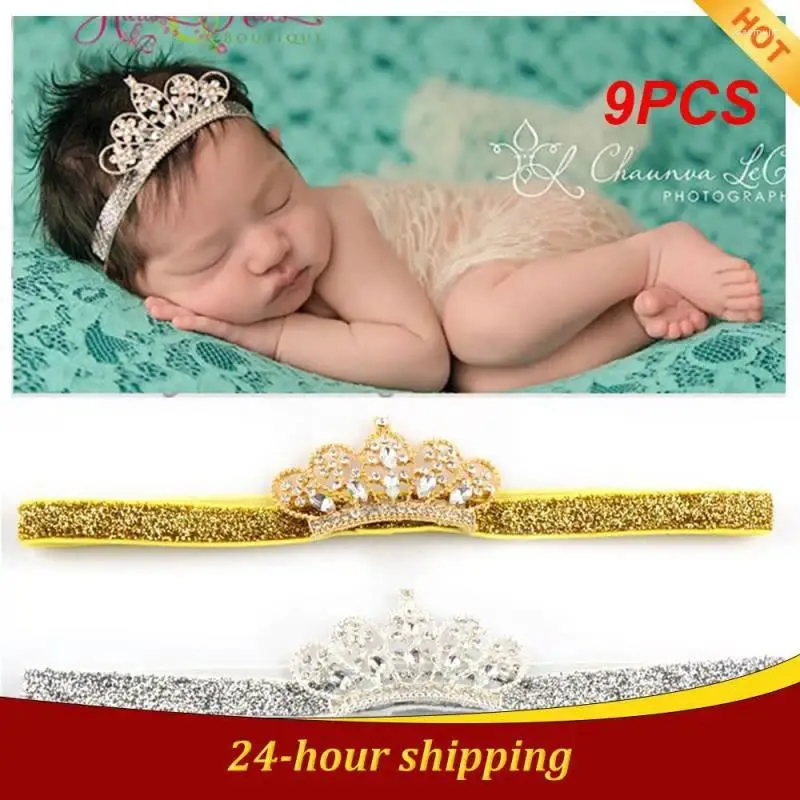 Acessórios de cabelo 9pcs Balleenshiny Pearl Crystal Crown Crianças Headband Bebê Princesa Born Pogal Props