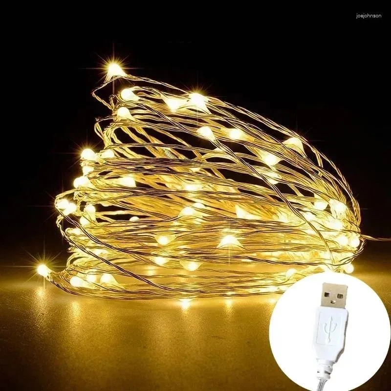 Cordes étanche USB/batterie LED chaîne lumière 5M 10M fil de cuivre fée guirlande lampe pour noël fête de mariage éclairage de vacances