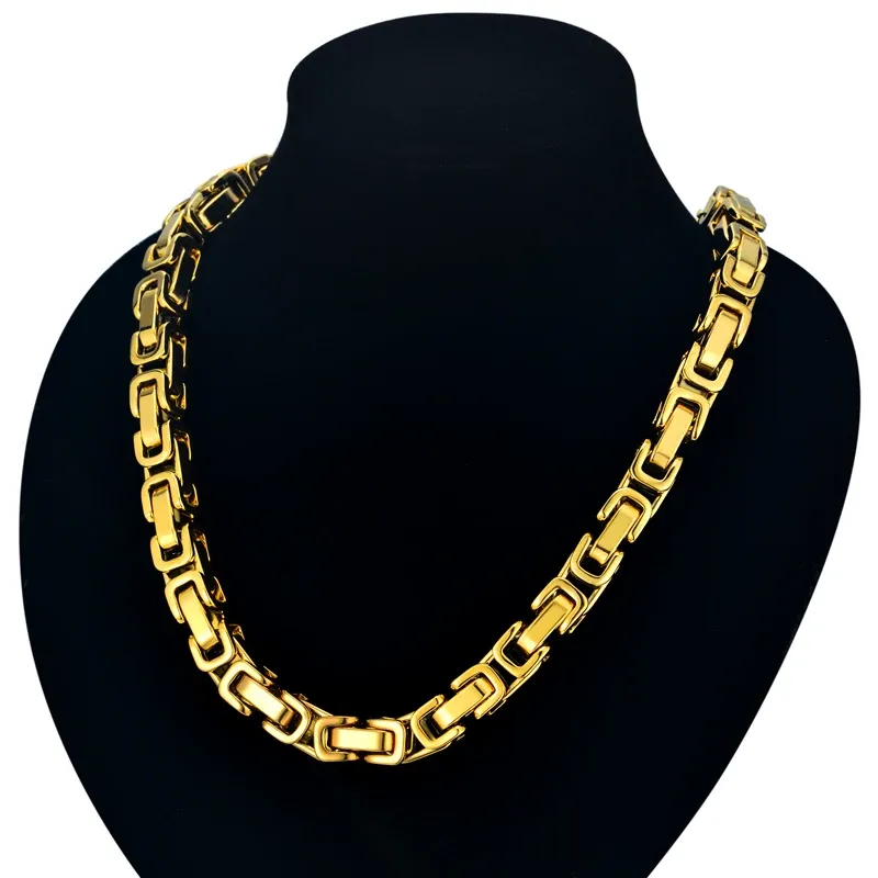 Hip Hop Mens Thick Gold Byzantine Chain Necklaces Male 8mm Golden Color 14k Yellow Gold Chains For Men Jewelry 22 26 28