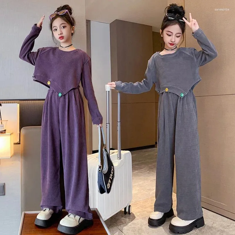 Ensembles de vetements Enfants Fille Haut a manches longues Pantalon a jambes larges Deux pieces Ensemble Filles Tenues Enfants Sportswear Bebe