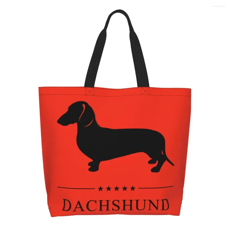 Alışveriş Çantaları Dachshund Bakkallar Çanta Baskı Tuval Alışveriş Tote Omuz Büyük Kapasite Taşınabilir Sosis Wiener Köpek Çanta