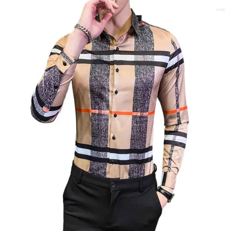 Camisas de vestir para hombres 26 estilos Tallas grandes 6XL-M Marca Moda Vintage Estampado a cuadros Manga larga Camisa ajustada Camisa formal Fiesta social Esmoquin