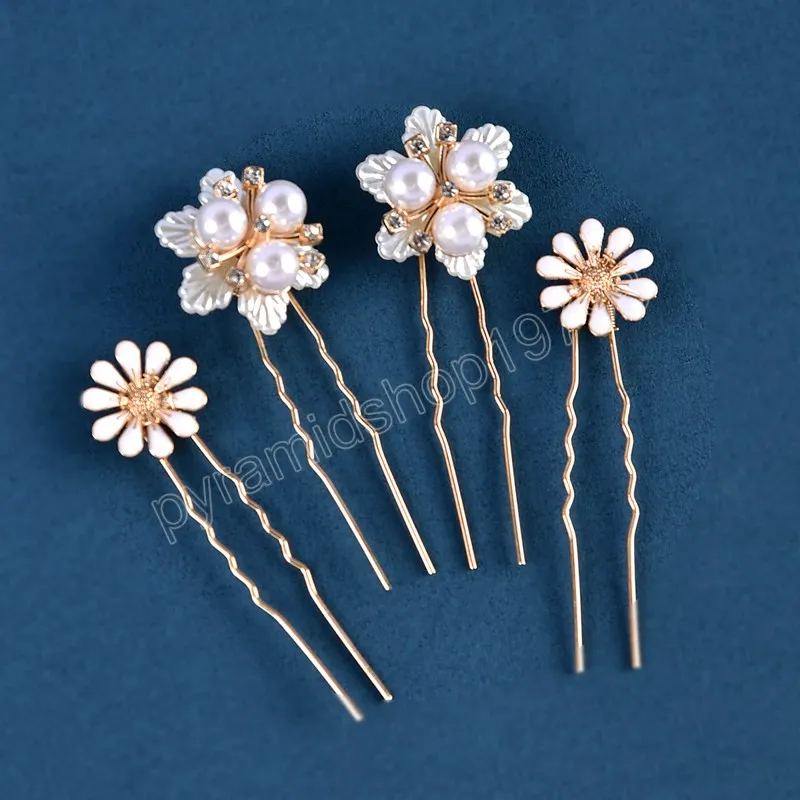 Handmade Hairpin Wedding Hair Accessories Diamond Flower Tiaras U-shaped Hair Clip Trendy Bridal Head Jewelry Birthday Headpiece